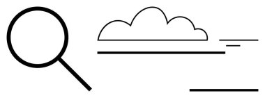 Arama konsepti. Basitleştirilmiş büyüteç ve bulut çizimi çevrimiçi arama, bulut hesaplama ve dijital veri keşfi. Teknoloji, internet, iş araçları, araştırma