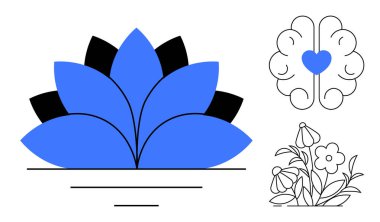Meditasyon, farkındalık, akıl sağlığı, kendine bakım, rahatlama, doğal uyum. Mavi nilüfer, kalbi ve çiçek açan bir beyin. Meditasyon ve farkındalık kavramları