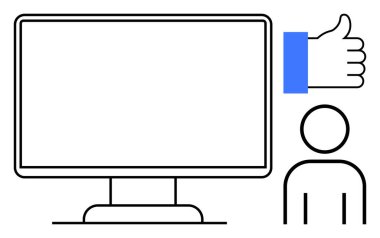 Dijital onay kavramı. Bir bilgisayar ekranı, dijital onayı vurgulayan bir işaret ve kullanıcı ana hatları. Çevrimiçi etkileşimler, geri bildirim ve sanal doğrulama için dijital onay. Kullanılabilir