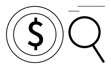 Çember içinde dolar işareti ve büyüteç üzerinde yakınlaştırma etkisi analiz, arama ve finansal odak anlamına gelir. Finans, denetim, iş, para yönetimi, ekonomi vergi yatırımı için ideal. A