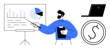 İş stratejisi, analitik, finansal planlama, dijital araçlar, işyeri eğitimi, profesyonel büyüme. Ekranda veri olan bir grafik gösteriyor. Analitik ve mali planlama kavramı