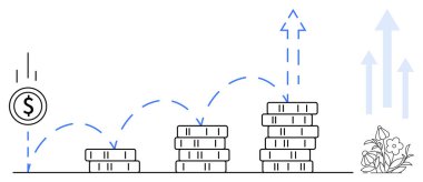 İş büyümesi, yatırım stratejileri, kâr artışı, ekonomik başarı, finansal planlama, kişisel zenginlik. Yukarıyı gösteren oklarla birlikte madeni paraların sayısı artıyor. Mali büyüme