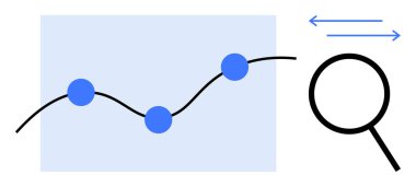 İşaretli veri noktaları, büyüteç ve yakınlaştırmayı veya incelemeyi gösteren oklar olan çizgi grafiği. Analiz, araştırma, araştırma, izleme, inceleme eğitimi için idealdir. Basit düz metafor