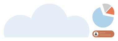 Açık mavi bulut bir pasta grafiği ve kullanıcı profili kartı, bulut hesaplamasını, veri analizini ve bilgi yönetimini sembolize ediyor. Teknoloji, analitik, takım çalışması, depolama, ağ uygulamaları için ideal