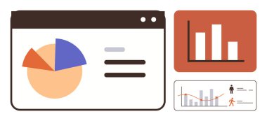 Torpido gözünde turta grafiği, çizgi çizelgesi. İş, veri analizi, istatistik, araştırma, performans takibi raporlama ve planlama için ideal. Basit düz metafor