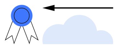 Ödül konsepti Bulut ve ok elementleriyle eşleştirilmiş mavi kurdele sembolü başarı ve yön. Ödül, bulut teknolojisine, gelecekteki hedeflere ve ilerlemeye bağlı. Teknoloji, tanınma, yön