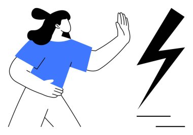Yıldırımı durdurmak için elini kaldıran kadın reddedilmeyi, tehlikeden kaçınmayı ya da çatışma yönetimini simgeliyor. Güvenlik, koruma, reddetme, sınırlar, esneklik risk yönetimi için idealdir.