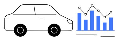 Aracın ana hatları bar çizelgesi ve çizgi grafiği, veri analizi, ulaşım ve ekonomi eğilimleri ile eşleştirilmiştir. Teknoloji, analitik, otomotiv, iş büyümesi, ekonomi yeniliği için ideal