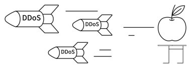 Siber güvenlik, siber tehdit, servis reddi, veri savunması, internet açığı, ağ saldırıları. Etiketlenmiş füzeler ve çarpışma sembolleriyle görsel temas. Siber güvenlik ve online