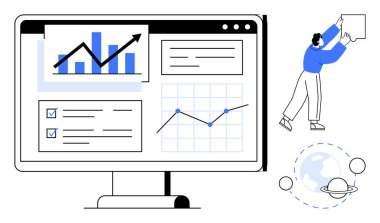 Veri analizi. Bir panelde veri analizi için grafikler, grafikler ve metrikler gösterilir. Veri analizleri iş stratejisi, büyüme tahminleri, eğilim ölçümleri ve mali içgörüleri destekler