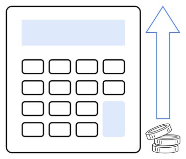 İş büyümesi, finansal planlama, bütçe, muhasebe, kar analizi, yatırım takibi. Yukarı ok ve bozuk parayla hesap makinesi. İş büyümesi ve mali planlama kavramı