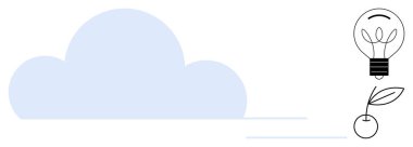 Bulut hesaplama, yenilenebilir enerji, çevre dostu yenilik, sürdürülebilirlik, yeşil teknoloji, büyüme potansiyeli. Ampulü ve bitkisi olan mavi bir bulut. Bulut hesaplama ve yenilenebilir enerji