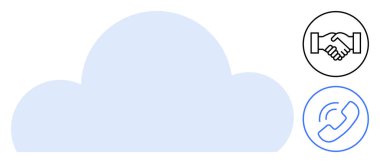 Bulut iletişim konsepti. Bulut teknolojisi ortaklık için el sıkışma ve iletişim için telefon işbirliğini destekler. Takım çalışması için ideal, uzak çalışma, ağ oluşturma, bağlantı, çözümler