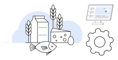 Gıda şeffaflığı, beslenme teknolojisi, tedarik zinciri, güvenlik, dijital sistemler, üretim süreçleri. Süt, peynirli balık, buğday monitörü ve vites. Gıda şeffaflığı ve beslenme teknolojisi kavramı