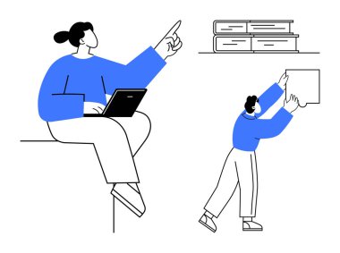 Takım işbirliği konsepti. Bireyler dijital araçlarla takım çalışması yapıyor ve mekanları düzenliyor. Takım işbirliği etkili iş akışlarını ve üretkenliği destekler. Ofisler, eğitim, uzaktan kumanda