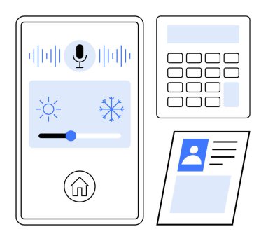 Akıllı ev teknolojisi. Ses komutları, sıcaklık ayarları ve güvenlik entegrasyonu için akıllı ev kontrolleri. Akıllı evler günlük hayatı basitleştirir ve konfor ve güvenliği sağlar. IOT için mükemmel, ev