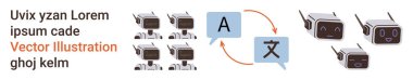 Dil çevirisi, yapay zeka robotları, iletişim araçları, çok dilli sistemler, eğitim, küresel etkileşim. Dil sembollü robotlar ve konuşma balonları. Dil çevirisi ve yapay zeka robotları kavramı