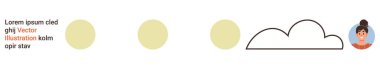 Grafik tasarım, markalaşma, sanat kavramları, yaratıcılık, eğitim şablonları, minimalist tasarım. Daireler, bulut çizgileri ve çizgi film kadın yüzü olan soyut bir düzen. Markalaşma ve yaratıcılık kavramı