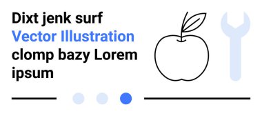 Taslak elma, mavi anahtar, metin elemanları ve minimalist tarzda nokta göstergeleri. Eğitim için ideal, basitlik, araçlar, doğa, yenilik tasarımı estetik sade iniş sayfası