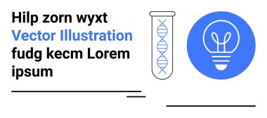 Bilim, araştırma, biyoteknoloji, genetik, problem çözme fikirleri. Test tüpünde DNA sarmalı ve bir ampul ikonu. Bilim ve biyoteknoloji üzerine. Çizgi benzetmesi. Basit satır simgeleri