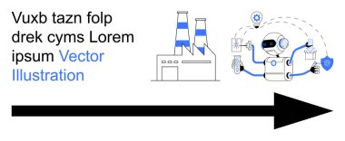 Endüstriyel otomasyon, yapay zeka geliştirme, üretim teknolojisi, robot sistemleri, akıllı endüstriler, işlem optimizasyonu. Robot ve oku olan bir fabrika. Endüstriyel otomasyon ve yapay zeka