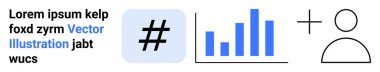 Mavi kareli üstveri etiketi, çubuk grafiği, artı işareti ve kullanıcı simgesi. Veri analizi, sosyal medya, büyüme takibi, işbirliği, modern kavramlar için ideal basit iniş sayfası