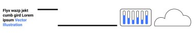 Veri aktarım çubukları ve bağlantı hatlarıyla bulut entegrasyonu. Veri depolama, teknoloji, bulut hesaplama, analitik, bilişim, yazılım geliştirme, basit iniş sayfası için ideal