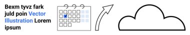 Bulut hesaplama, veri depolama, verimlilik araçları, yükleme süreci, görev yönetimi, dijital organizasyon. Kontrol işaretli bir takvim, bir bulutu işaret eden ok. Bulut hesaplama ve veri depolama teması