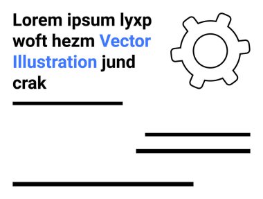 Teknoloji arayüzleri, iş planları, teknik belgeler, yaratıcılık, grafik kaynakları, yenilik. Dişliler sembolü, beyaz arkaplan üzerindeki metin blokları. Teknoloji ve iş kavramları