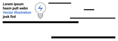 Yenilik, yaratıcılık, enerji, teknoloji, eğitim, markalaşma kavramları. İçinde yıldırım simgesi olan bir ampul, yer tutucu metinlerle çevrili. Yenilik ve enerji kavramı