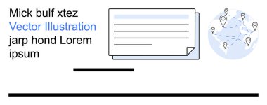 Belge deposu, küresel iletişim, bilgi paylaşımı, veri örgütü, dijital iş akışı, uluslararası ticaret. Üzerinde konum işaretleyicileri olan bir dünya haritasının yanında bir kağıt belge. Belge deposu