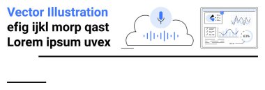 Yapay zeka, bulut teknolojisi, veri analizleri, dijital iletişim, ses tanıma, teknoloji entegrasyonu. Üzerinde veri paneli olan bir buluttaki mikrofon. Ses tanıma ve bulut