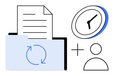 Belge organizasyonu, proje planlaması, zaman yönetimi, görev heyeti, kullanıcı işbirliği, iş akışı optimizasyonu. Dosya içeren dizin, bir kişinin saat simgesi. Belge organizasyonu ve zamanı