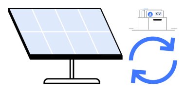 Yenilenebilir enerji kavramı. Yenilenebilir enerji, sürdürülebilirliği desteklemek için güneş paneli ve geri dönüşüm sembolüyle gösterilir. Çevre dostu çözümler için yenilenebilir enerji yeniliği, geri dönüşüm