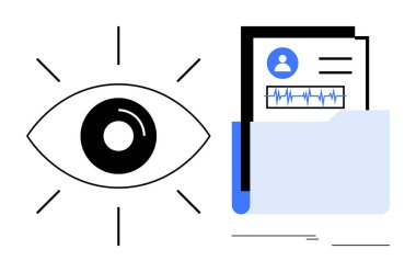 Kullanıcı profili ve kalp atışı grafiğiyle klasörün içindeki belgeleri inceliyor. Veri izleme, sağlık analizleri, dijital mahremiyet, uyum, güvenlik, belgeler, modern teknoloji için ideal