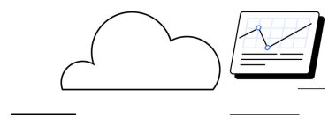 Artan çizgi grafiği ve ilerleme ve analizi gösteren noktaları olan veri tabanlı bir bulut. Teknoloji, veri, analiz, iş büyümesi, yenilik, bulut hesaplaması, dijital için ideal