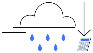 Veri analizi, bulut depolama, finansal teknoloji, bütçe hesaplaması, kaynak hesaplaması, dijital dönüşüm. Bir bulut yağmur verisi bir hesap makinesine düşer. Veri analizi ve mali teknoloji