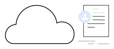 Veri depolama, bulut hesaplama, çevrimiçi kimlik, dijital kayıtlar, siber güvenlik, yedek çözümler. Belge ve profil unsurlu minimalist bulut simgesi. Bulut hesaplama ve veri depolama kavramı