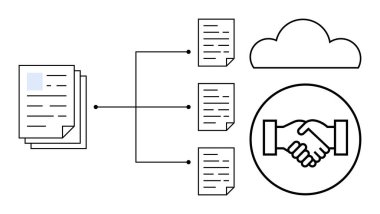 Belge yönetimi konsepti. Belge depolama, bulut entegrasyonu, verimli iş akışı süreçleri. Belge işbirliği iş operasyonlarını dönüştürme, verimliliği optimize etme, güvenlik, uzaktan çalışma