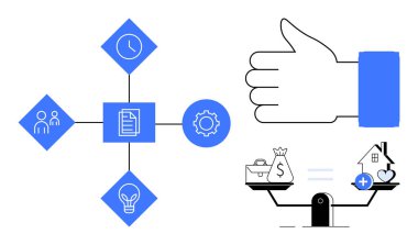 İş karar verme süreci. İş ikonları finansal büyüme, etkili kaynak tahsisi ve verimlilik. İş verimliliği karlılığı ve performansı artırıyor. Girişimler için, finans