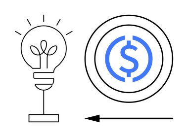 Finansal büyüme. Bir dolar sembolü ile eşleştirilmiş bir ampul fikri finansal büyüme ve yaratıcılığı iletir. İş, yenilik, yatırım ve girişimler için mali büyüme kavramı