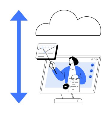 Bulut hesaplama konsepti. Bulut hesaplama veri paylaşımını ve çevrimiçi eğitimi mümkün kılar. Bulut hesaplaması uzak sunumları ve dijital işbirliğini kolaylaştırır. Eğitim, teknoloji, iş için