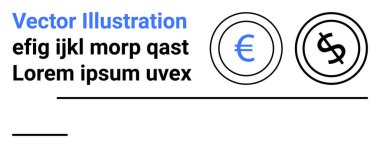 Para, küresel finans, ödeme sistemleri, bankacılık, dünya çapında ticaret, ekonomik semboller. Avrupa ve Dolar simgeleri yan yana sergileniyor. Para birimi ve küresel finans kavramı işlemleri vurguluyor
