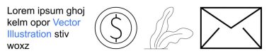 Finans, iletişim, e-posta, doğa, ekolojik bilinç tasarımı, mesajlar. Dolar işareti, dekoratif yapraklar ve zarf sembolü. Minimalist simgelerle finans ve iletişim kavramları