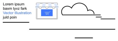 E-ticaret, çevrimiçi alışveriş, perakende satış, dijital pazarlama, iş stratejisi, bulut hesaplama. Marketin vitrininde alışveriş arabası ikonu. E-ticaret ve online alışveriş metaforu