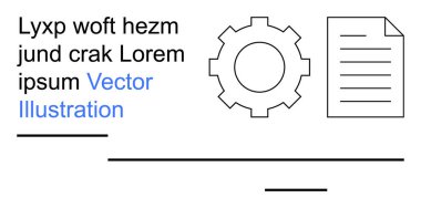 Teknoloji, belge yönetimi, işlem optimizasyonu, iş akışı sistemleri, yazılım araçları, bilgi depolama. Yer tutucu metni olan dişli ve dosya simgeleri. Teknoloji ve belge yönetimi kavramı