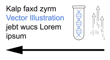 Bilimsel araştırma, biyoteknoloji, DNA analizi, veri akışı, yenilik, genetik. DNA iplikleri, oklar ve kalın metinleri olan bir test tüpü. Bilimsel araştırma ve biyoteknoloji kavramları
