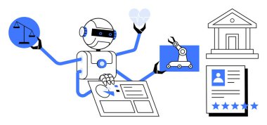 Veri analizi, otomasyon, karar verme ve yasal denge gibi görevlerle yapay zeka ilgilenir. Otomasyon, yapay zeka, finans, teknoloji, robot hukuku ve yenilik temaları için ideal