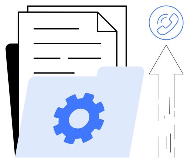 Veri yedeği, dosya paylaşımı, dijital iletişim, iş akışı otomasyonu, bulut depolama, dosya yönetimi. Dişli simgesi olan dizin, dökümanlar ok telefon simgesi yükleyin. Veri yedekleme ve dosya paylaşım kavramı