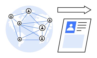 Kişisel veri konsepti. Kişisel veri işleme küresel bağlantılar ve profil yapıları aracılığıyla vurgulandı. Dijital ağ ve kimlik yönetimi için kişisel veriler kullanılır. Veri güvenliği için